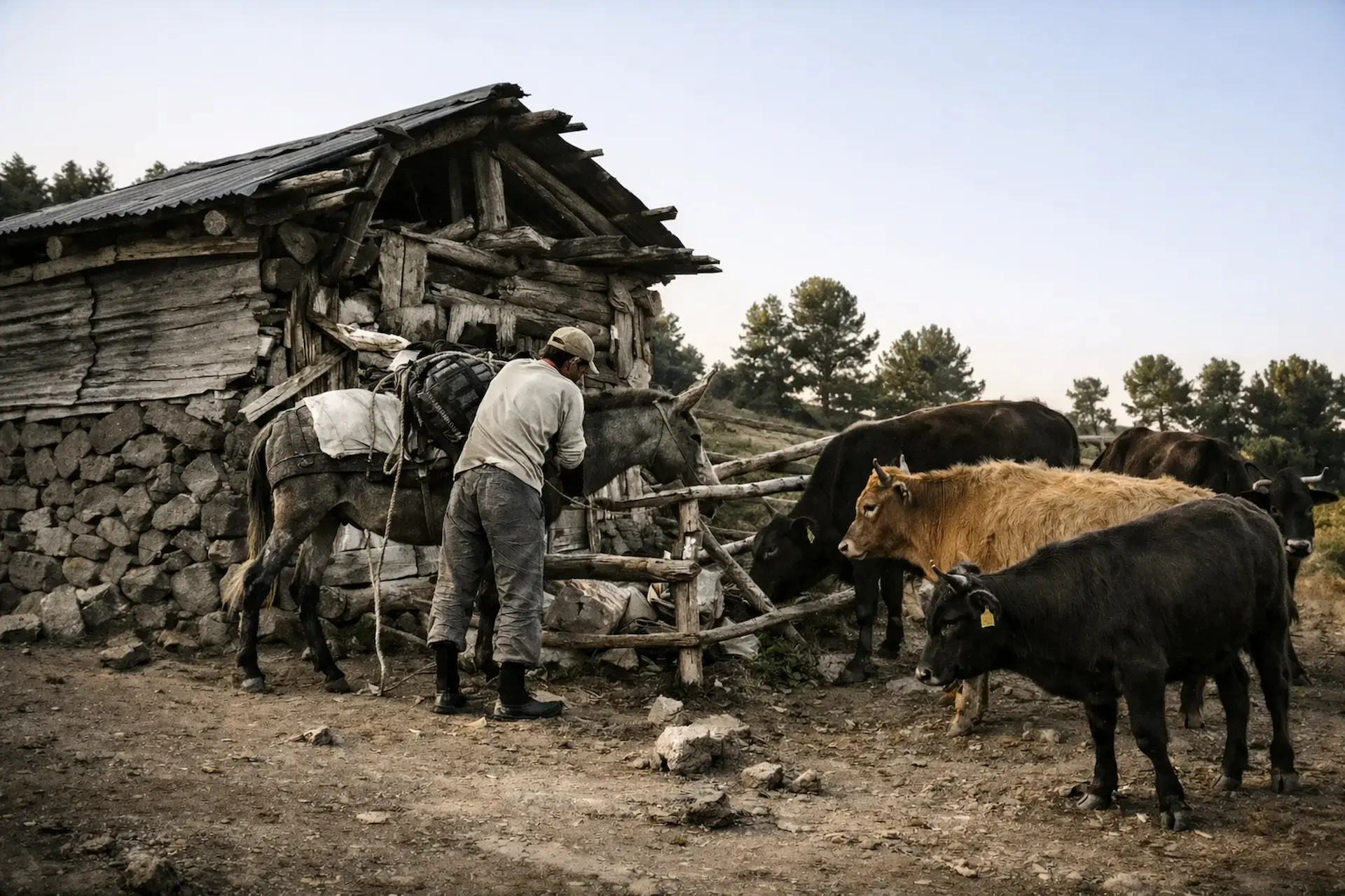 Çoban atının yükünü boşaltıyor